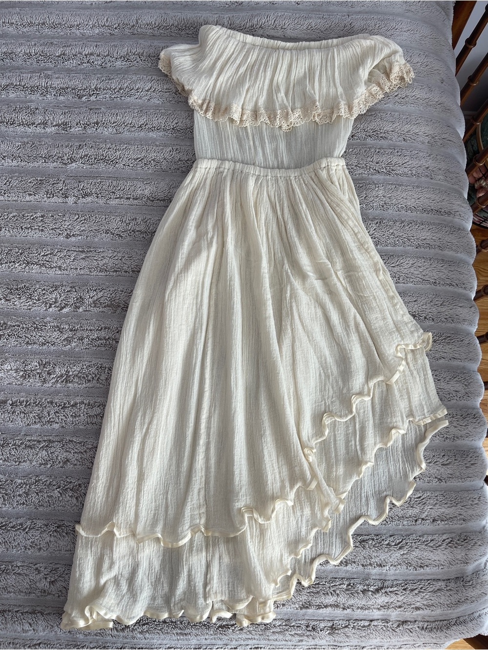 GUC Jen's Pirate Booty Cream strapless Asymmetrical Ruffle Dress